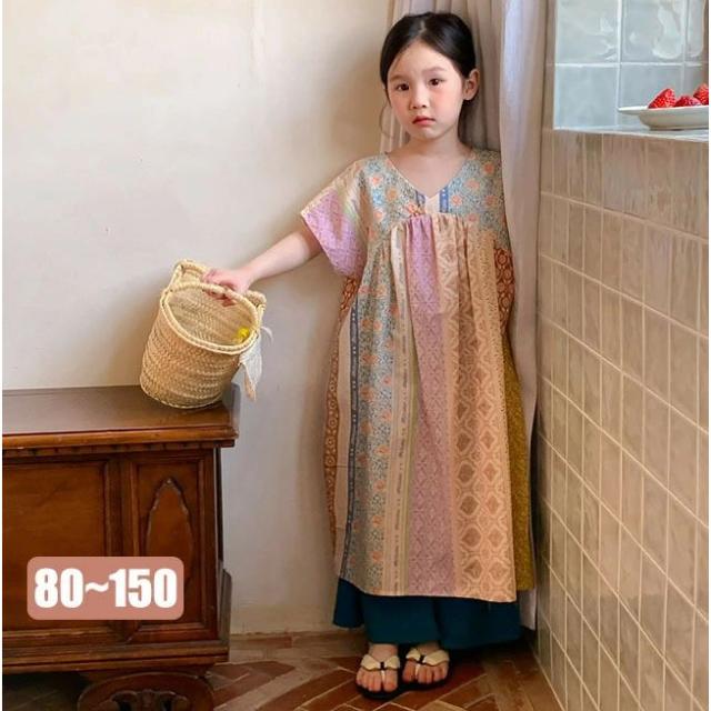 【】サンワンピース キッズ ワンピ 可愛い 子供服 ワンピース 【 ベビー キッズ ジュニア ガールズ 学生 女の子 ワンピ 】ボヘミアン風 半袖 マキシワンピース ダンス 夏 夏服 夏物 ワンピース