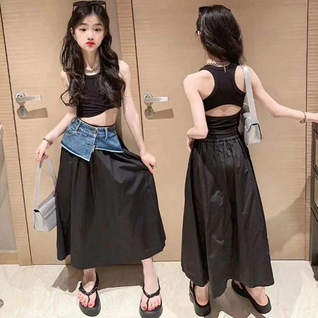 夏 夏服 可愛い 子供服 ボトムス トップス タンクトップ ▽ ノースリーブ Tシャツ スカート 2点セット キッズ ベビー 女の子 かわ