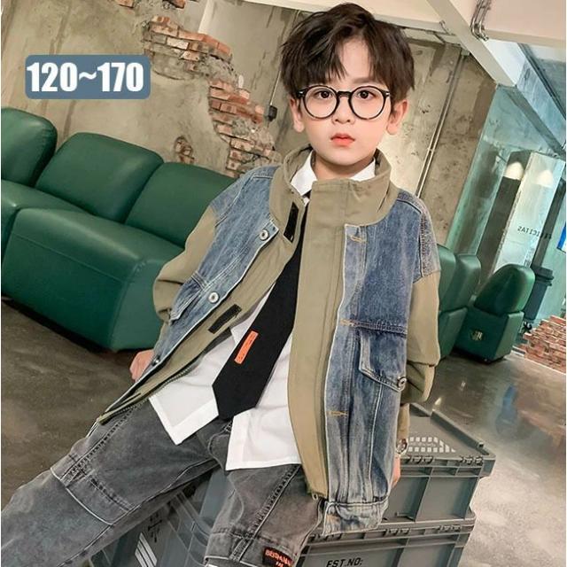 春 秋 冬 ボーイズ 子供 ジャケット ブルゾン デニム アウター チェック 男の子 デニムベスト トップス 子供服 キッズ ベビー ゆったり ビッグサイズ 通園 通学 お出かけ着 普段着 120 1