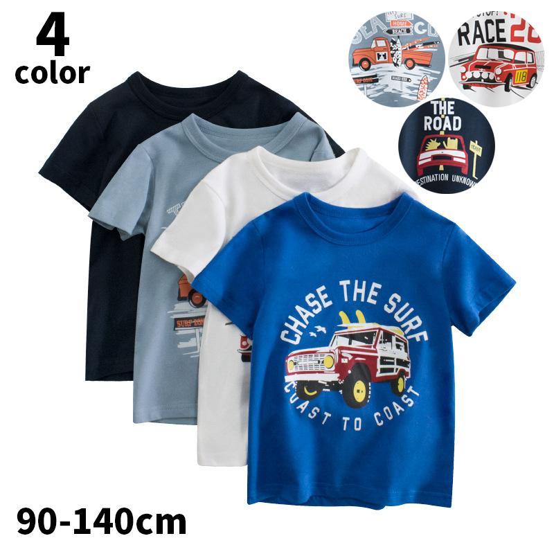 Tシャツ 半袖 子供服 キッズ ジュニア ベビー 男の子 トップス カットソー 車 クルマ 自動車 乗り物 ロゴ 英字 プリント イラスト おしゃれ